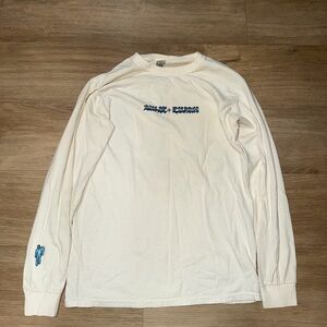 Cream Long Sleeve Tee with Blue Graphic